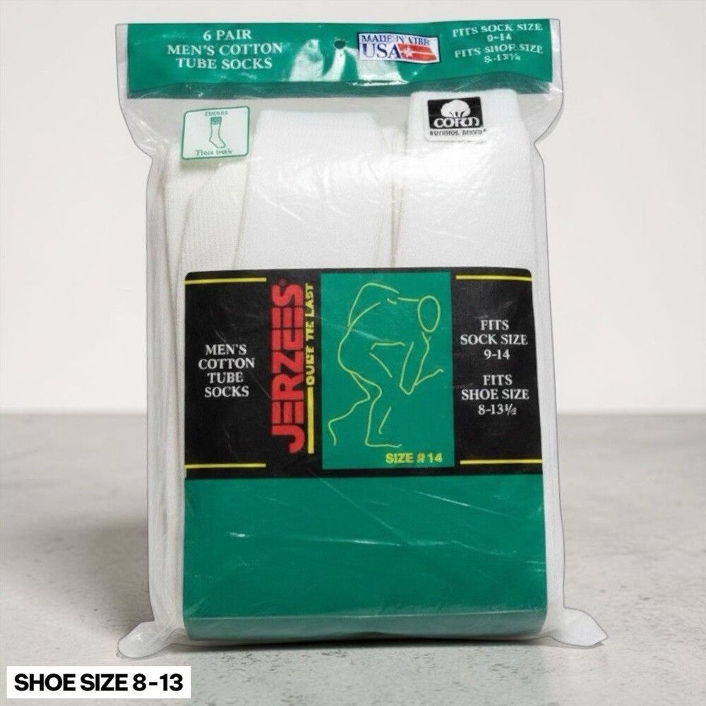 Men's True VTG Jerzees White Cotton Blend Tube Socks‎ 6 Pairs Shoe Size 9-14 NEW